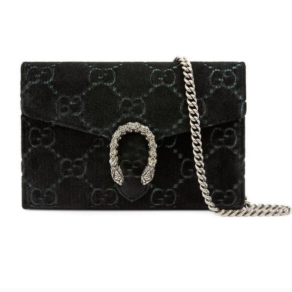Gucci Brand new Authentic Women's Black GG Velvet Mini Dionysus Chain purss - Picture 3 of 16